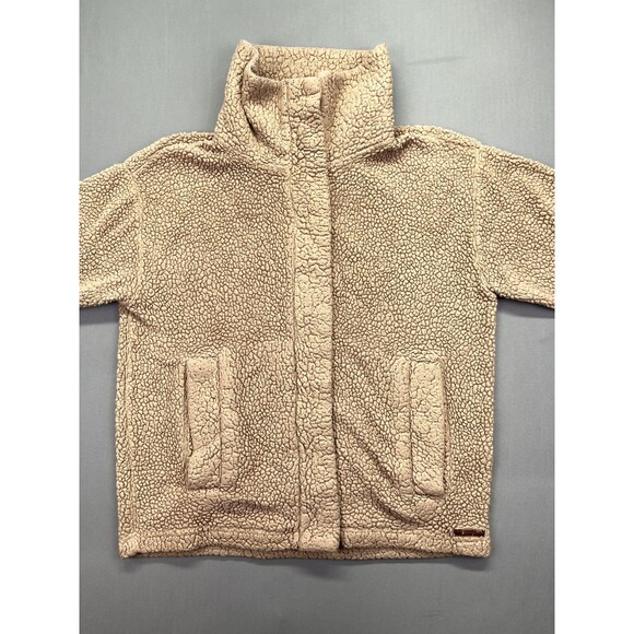 Billabong Teddy Bear Jacket Womens‎ Small Beige Snap Closure Faux Fur Cozy - Picture 1 of 14